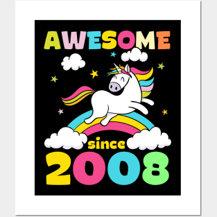 Cute Awesome Unicorn Since 2008 Funny Gift Posters and Art